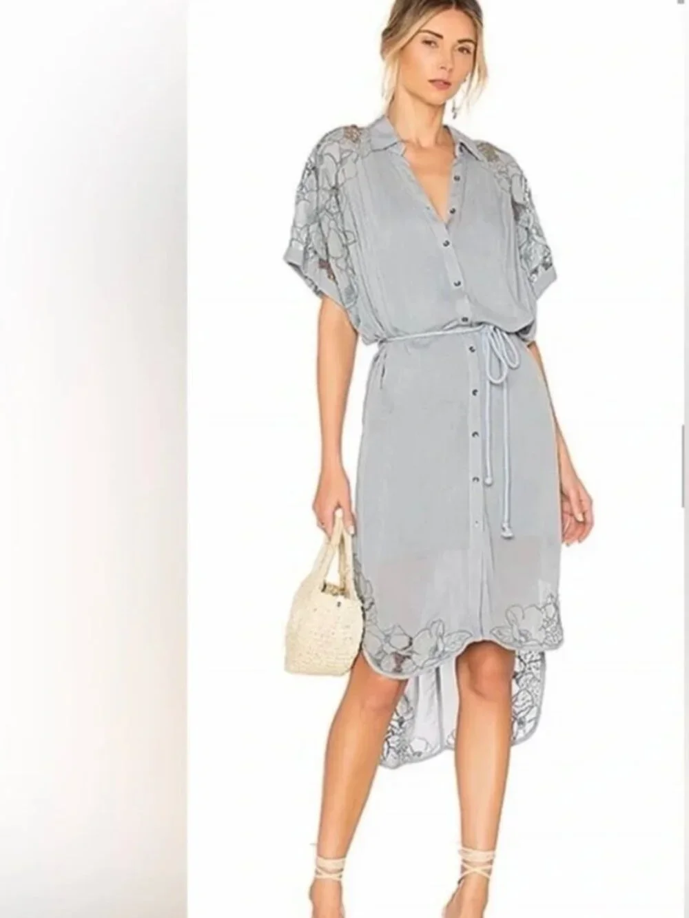 FREE PEOPLE CUT IT OUT EMBROIDERED SHIRT DRESS